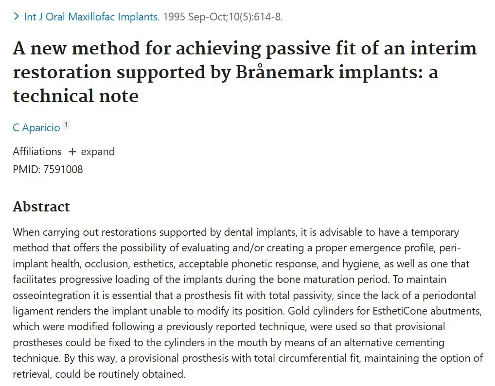A New Method For Achieving Passive Fit Of An Interim Restoration Supported By Brånemark Implants: A Technical Note