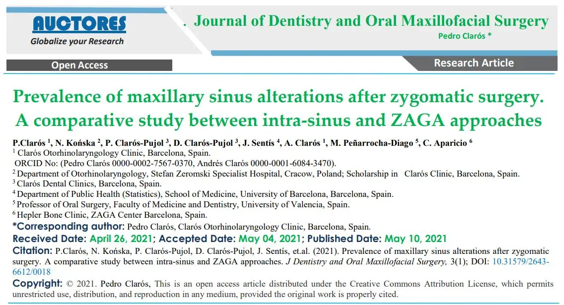 Prevalence of maxillary sinus alterations after zygomatic surgery. A comparative study between intra-sinus and ZAGA approaches