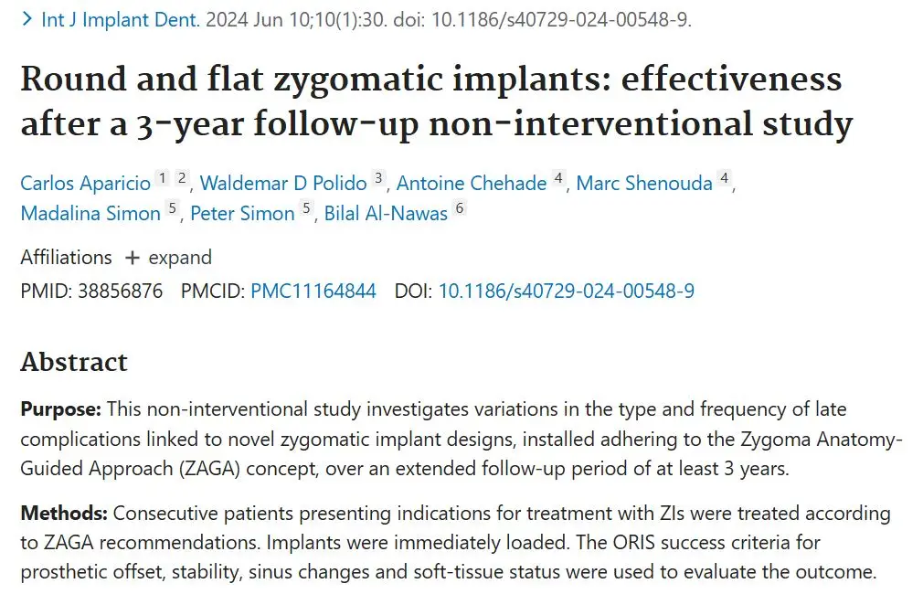 Round and flat zygomatic implants effectiveness after a 3‑year follow‑up non‑interventional study